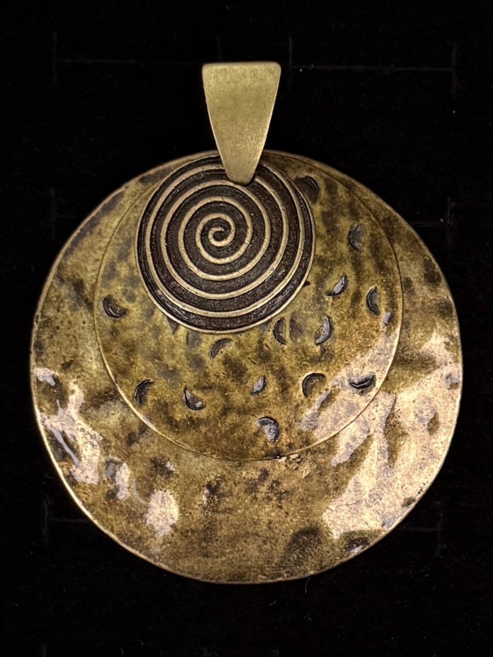 Vintage Hammered Bronze Tone Layered Disc Statement Pendant Charm